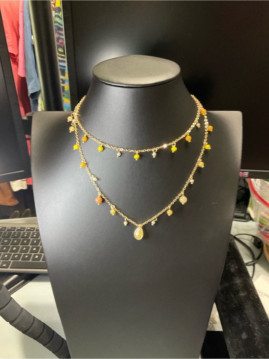 Pomina Jewelry - Gold Layered Necklace with Yellow and Amber Beads